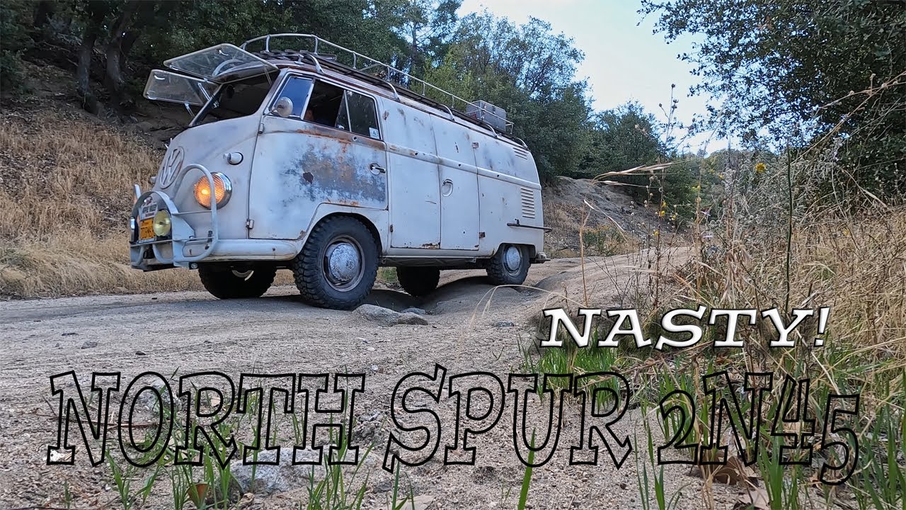 VW BUS Crazy Off-Road Overlanding Adventure 2N45 North Spur Trail Stuck Cliff Monsoon washouts