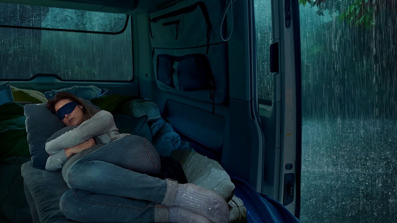 Rain sounds for sleeping in a camping car and raindrops outside the window lulled you to sleep- ASMR