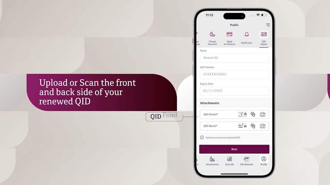 Updating QID on QNB Mobile Application