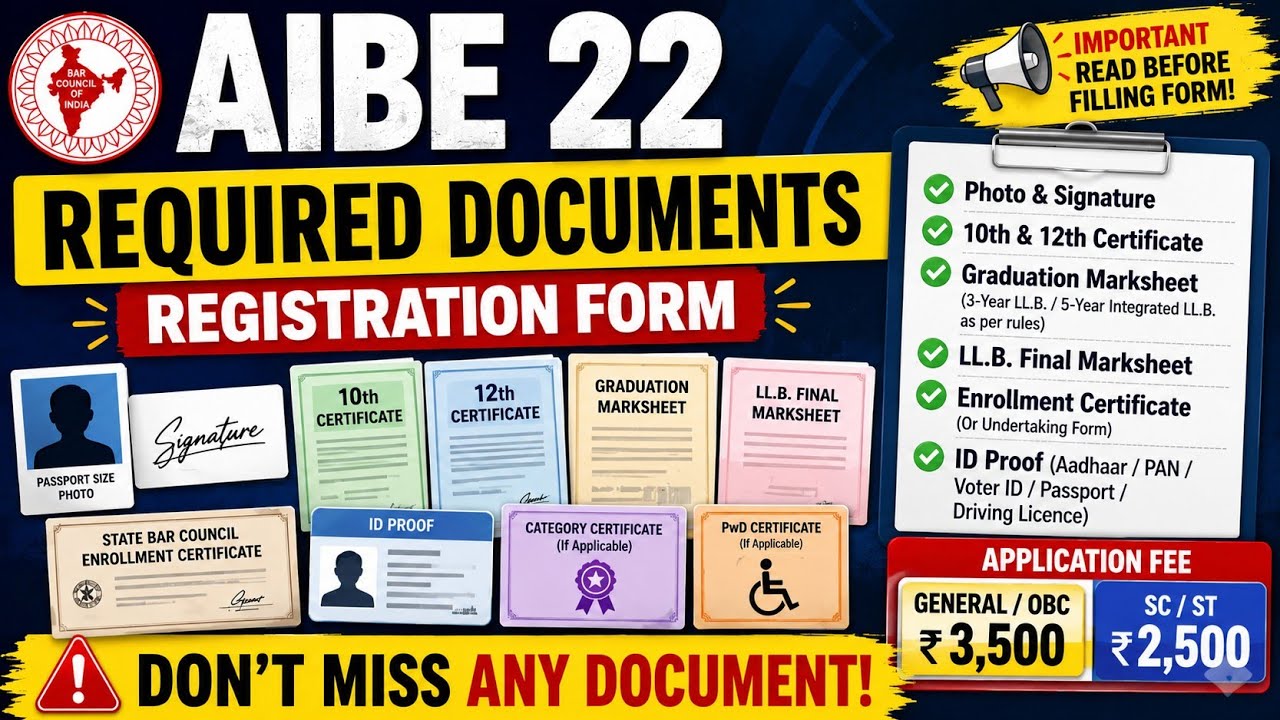AIBE 22 Required Documents | AIBE 2026 Required Documents for Registration | All India Bar Exam Docu