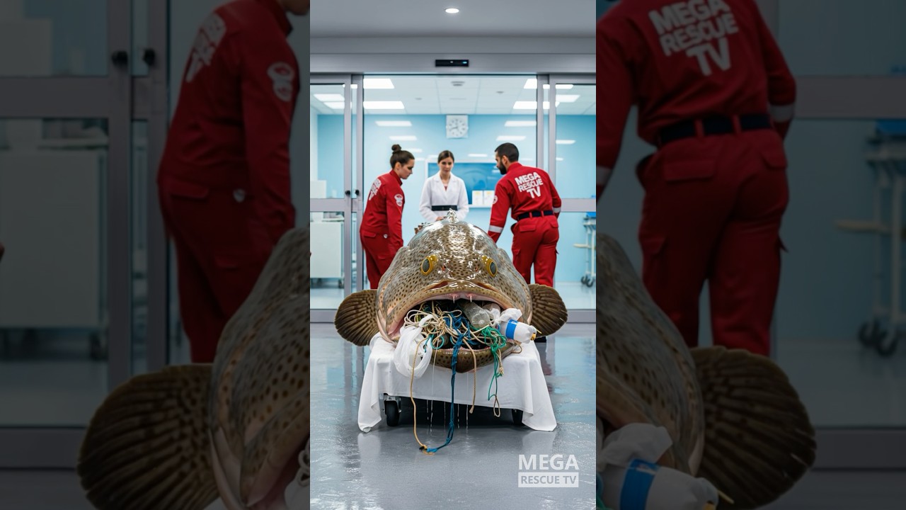 Rescued Grouper Fish Trapped in Plastic Waste