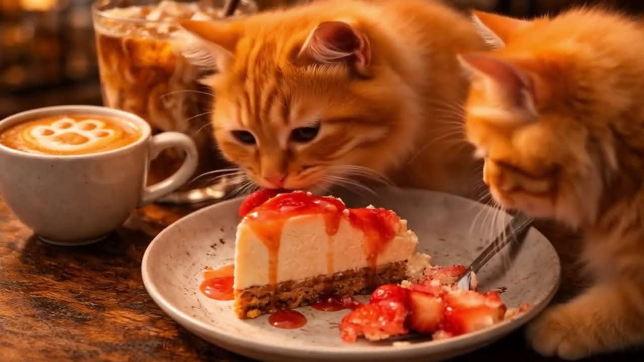 Morning at the Cat Café ☕🐾 A Cinematic Story of a Ginger Cat and Kittens
