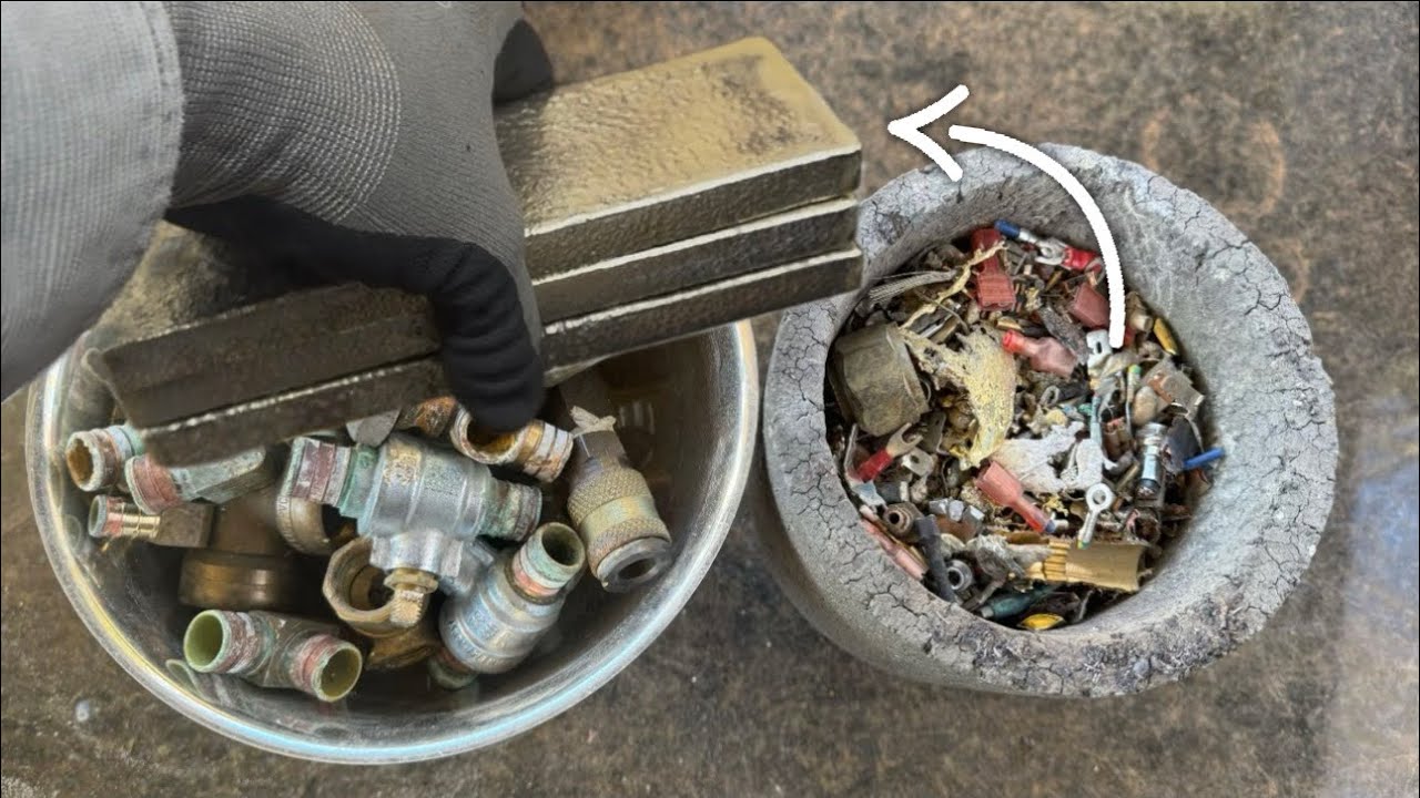 Melting Brass and Copper bits into bricks