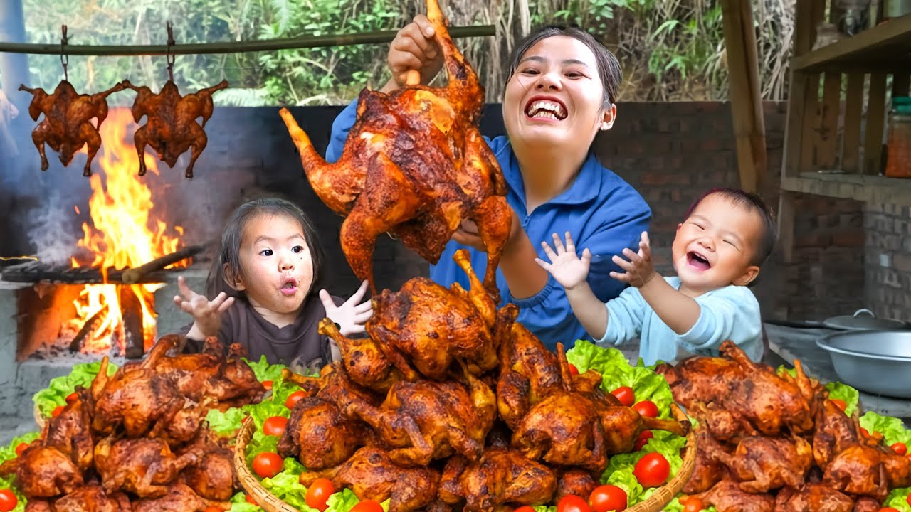 Single mom and Nhi Harvest Green vegetables to sell - Make Roast Giant Chicken with Secret Recipe