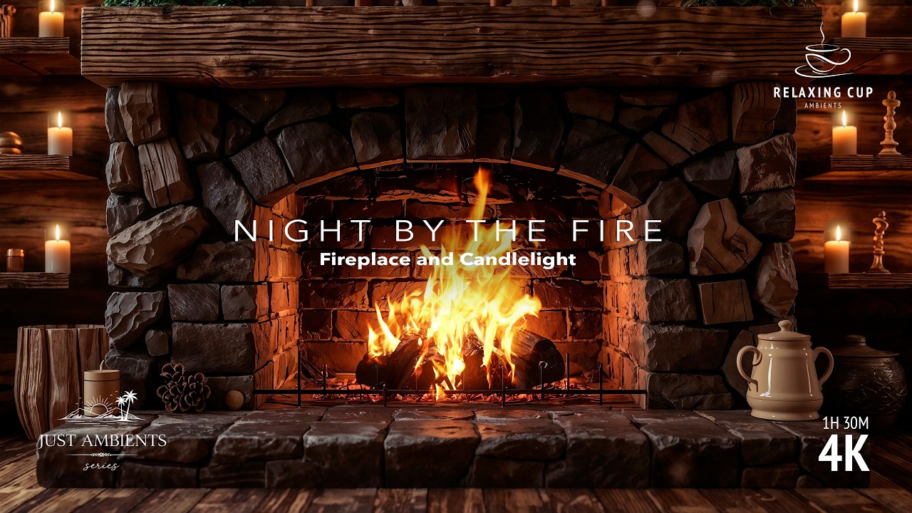 Cozy Fireplace, Candlelight Ambience - Crackling Fire Sounds for Sleep, Relaxation & Study, No Music