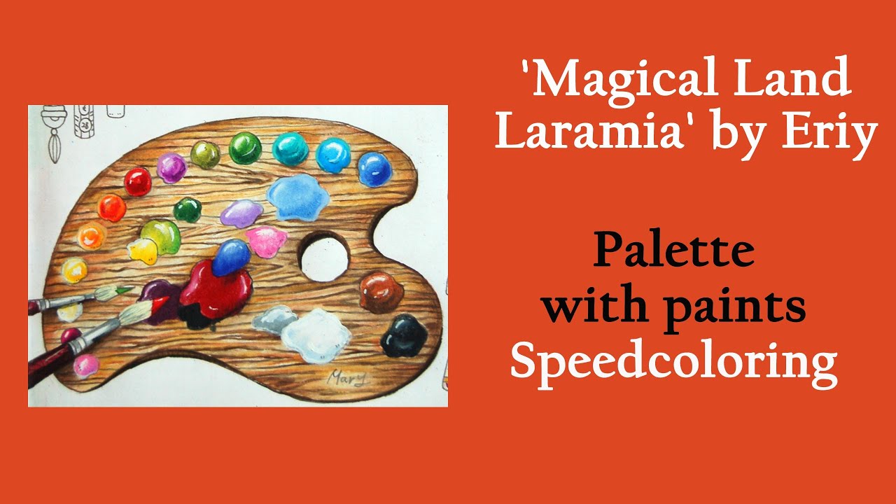 Palette with paints. Speedcoloring with Prismacolor  in 'Magical Land of Laramia' #adultcoloring