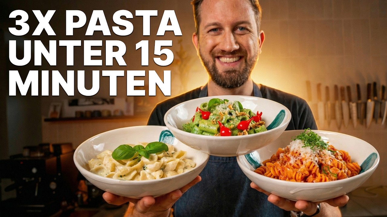 So machst du 3erlei PASTA in UNTER 15 MINUTEN 🍝 - MOTIONCOOKING