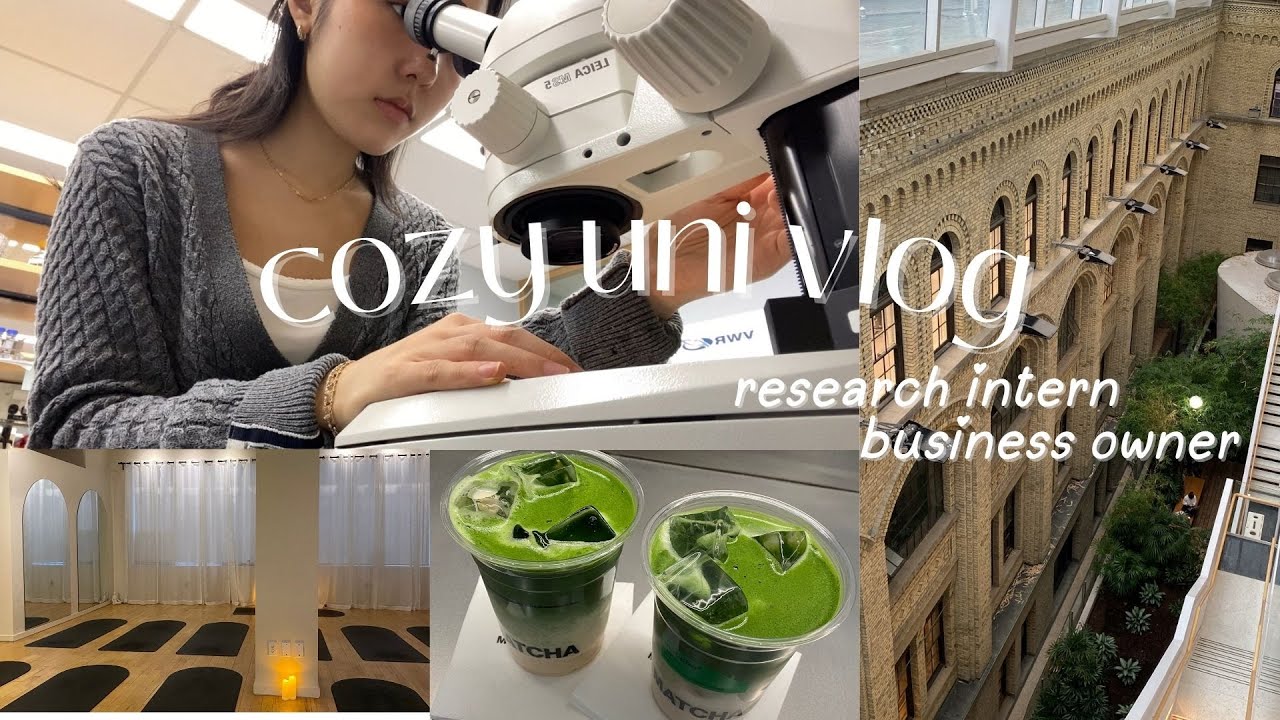 cozy uni vlog | research intern, yoga & pilates, business owner 🎧👩🏻‍💻🎀
