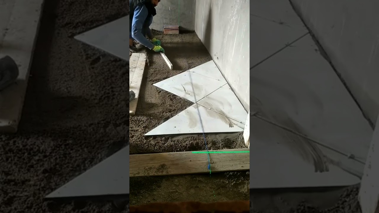 كيف تركب  سيراميك ارضي بزاوية   45 درجة (دياڨونال )  باستعمال الخيط  ، بالاسمنت العادي مع الرمل