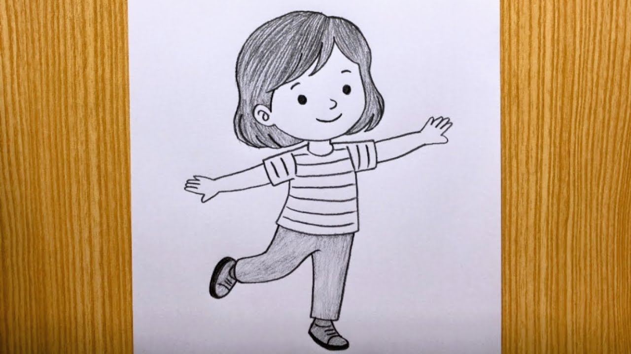 Easy Pencil Sketch of a Happy Girl for Beginners ✨