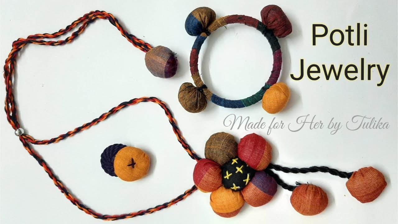 পুটলি হার || How to Make Fabric Potli Necklace || Handmade Fabric Jewelry II Fabric ball jewelry