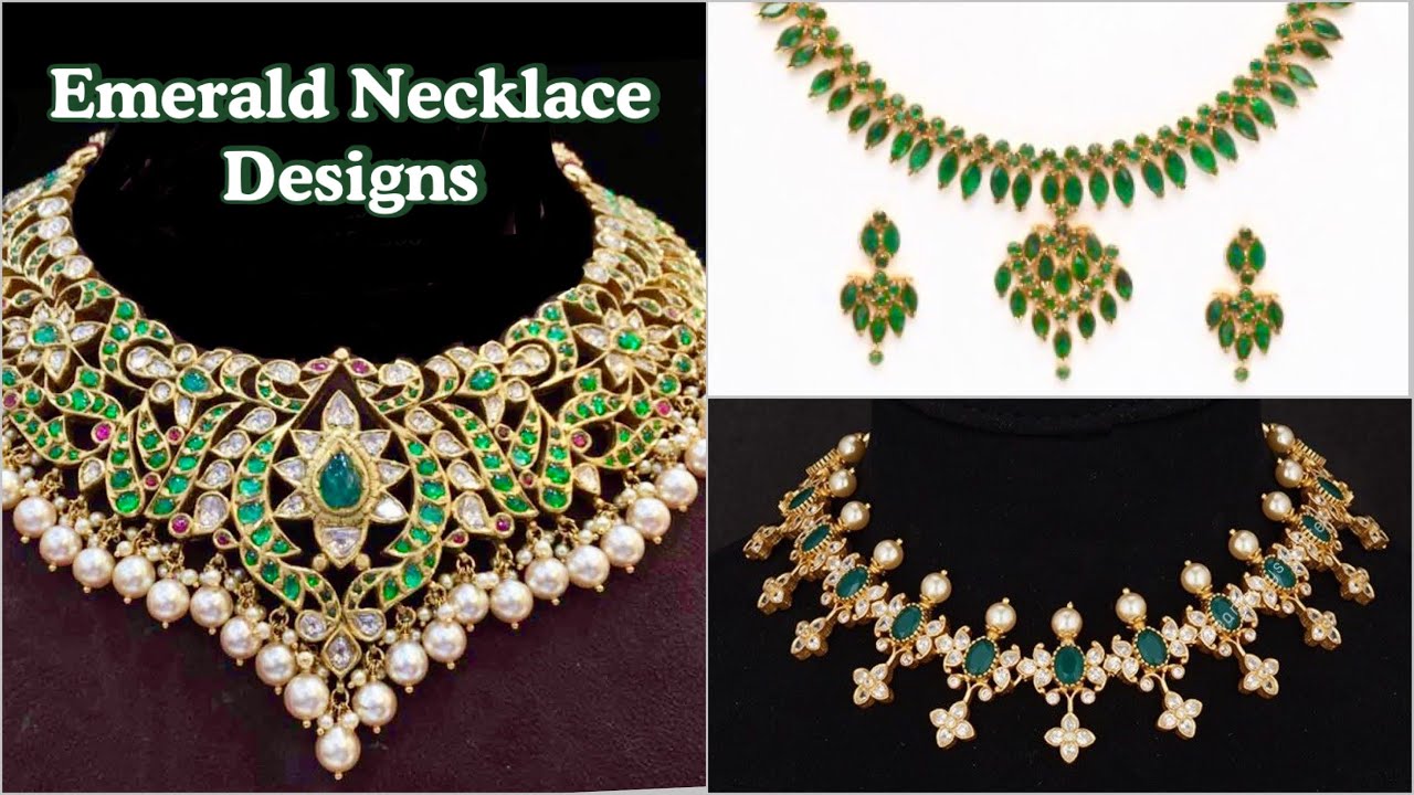 Emerald Necklace Designs In Gold|Green Stone Necklace Designs|Pachala Necklace Collection In Gold