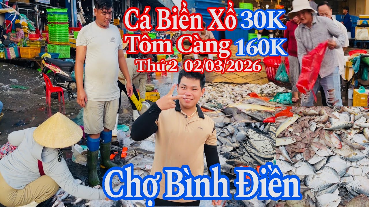 Chợ Bình Điền Sáng Thứ 2 - Cá Biển Xổ 30K, Tôm Càng 160K, Cá Phi 40K | 02/03/2026