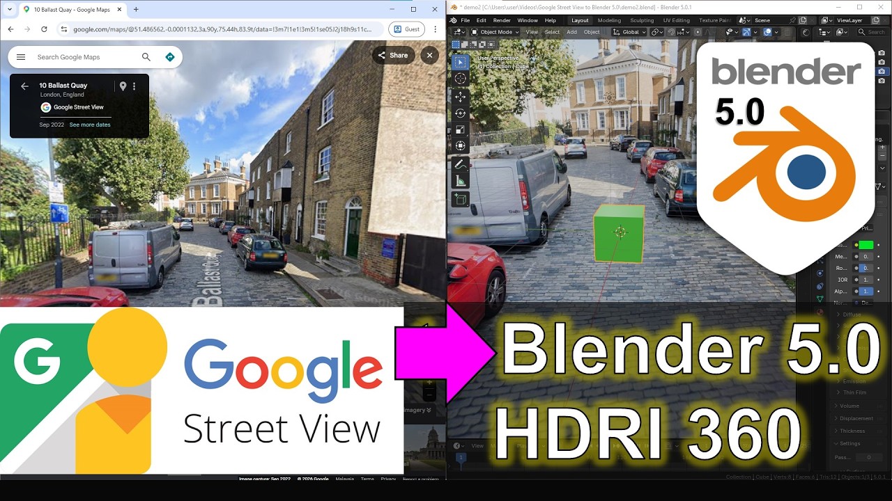 Создание 360° HDRI-освещения с помощью Google Street View в Blender 5.0 | Урок