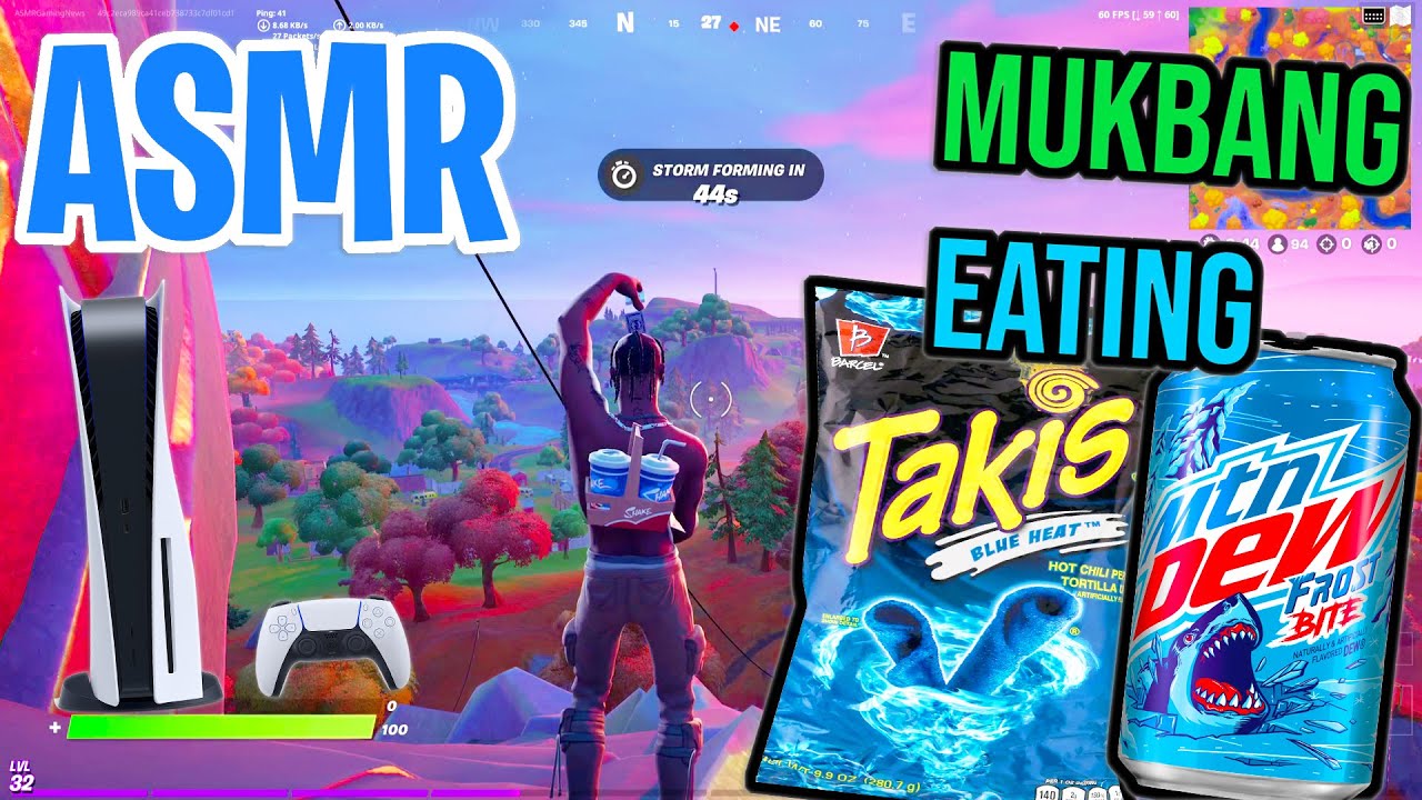 ASMR Gaming Fortnite 😋 Mukbang Takis Blue Heat Mtn Dew Frost Bite Eating 😴 먹방 🎮🎧Relaxing Whispering💤