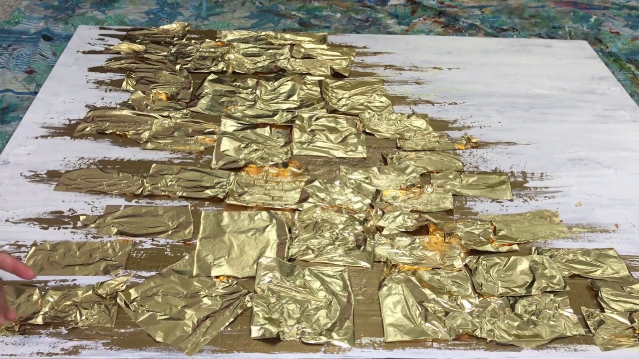 Making of- Gold Leaf Acrylic Painting, Abstract Palette knife Speed painting by Nikki Chauhan