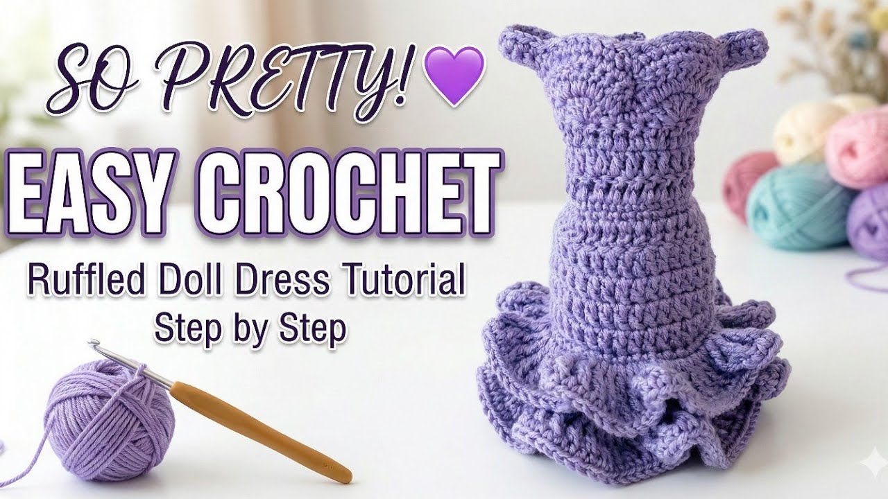 Какое прелесть! 💜 Простой пошаговый мастер-класс по вязанию крючком платья-куколки с оборками #од...