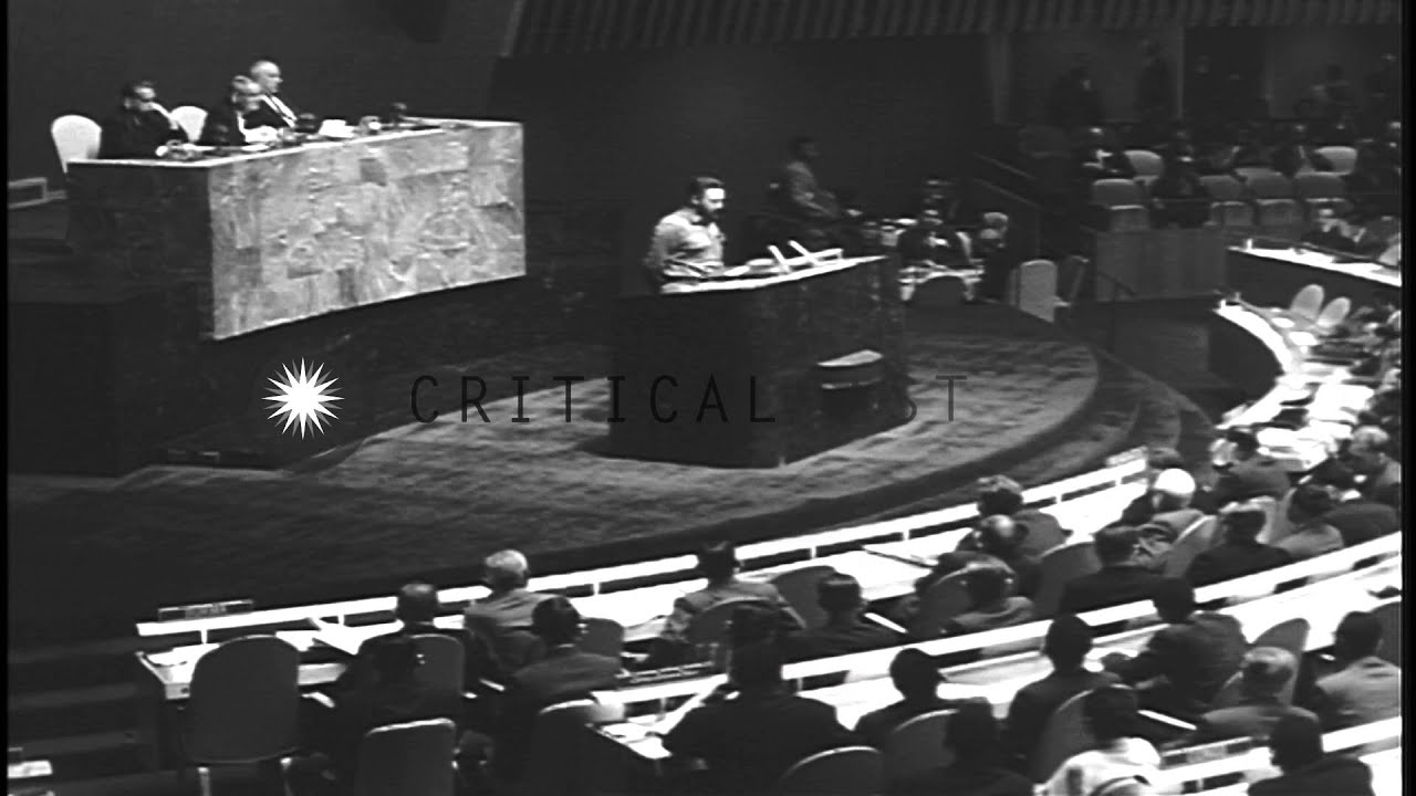 Delegates applaud as Premier of Cuba Fidel Alejandro Castro Ruz walks to the lect...HD Stock Footage