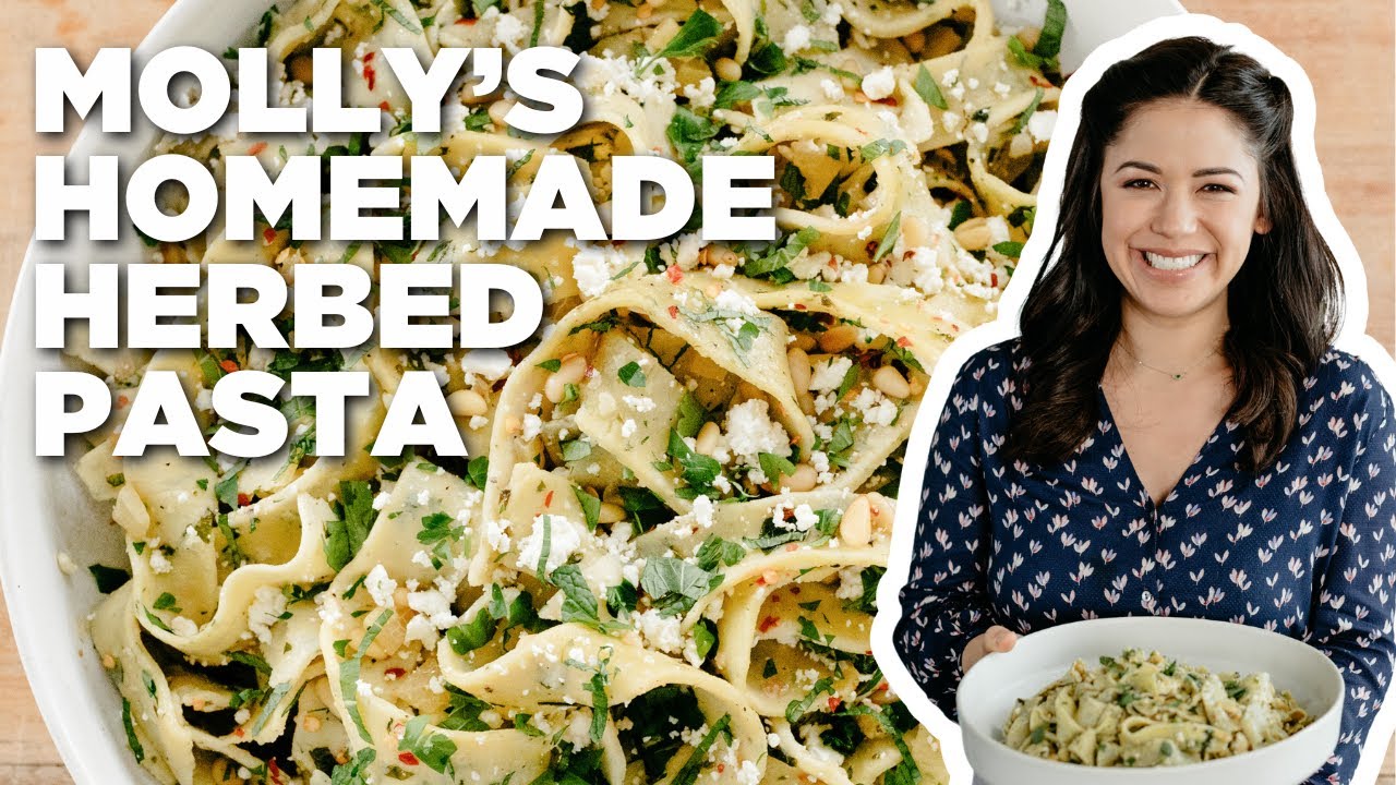 Molly Yeh's Homemade Herbed Pasta with Feta, Lemon and Pine Nuts | Girl Meets Farm | Food Network