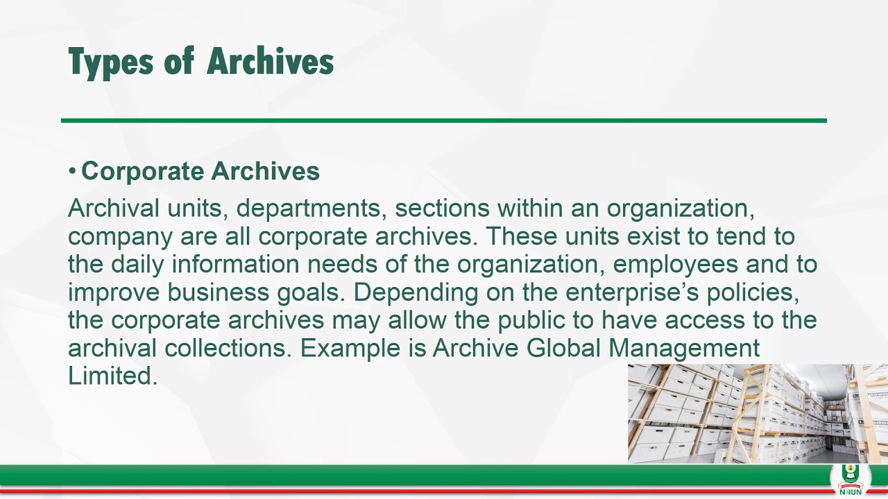 Video Lesson on Types of Archives
