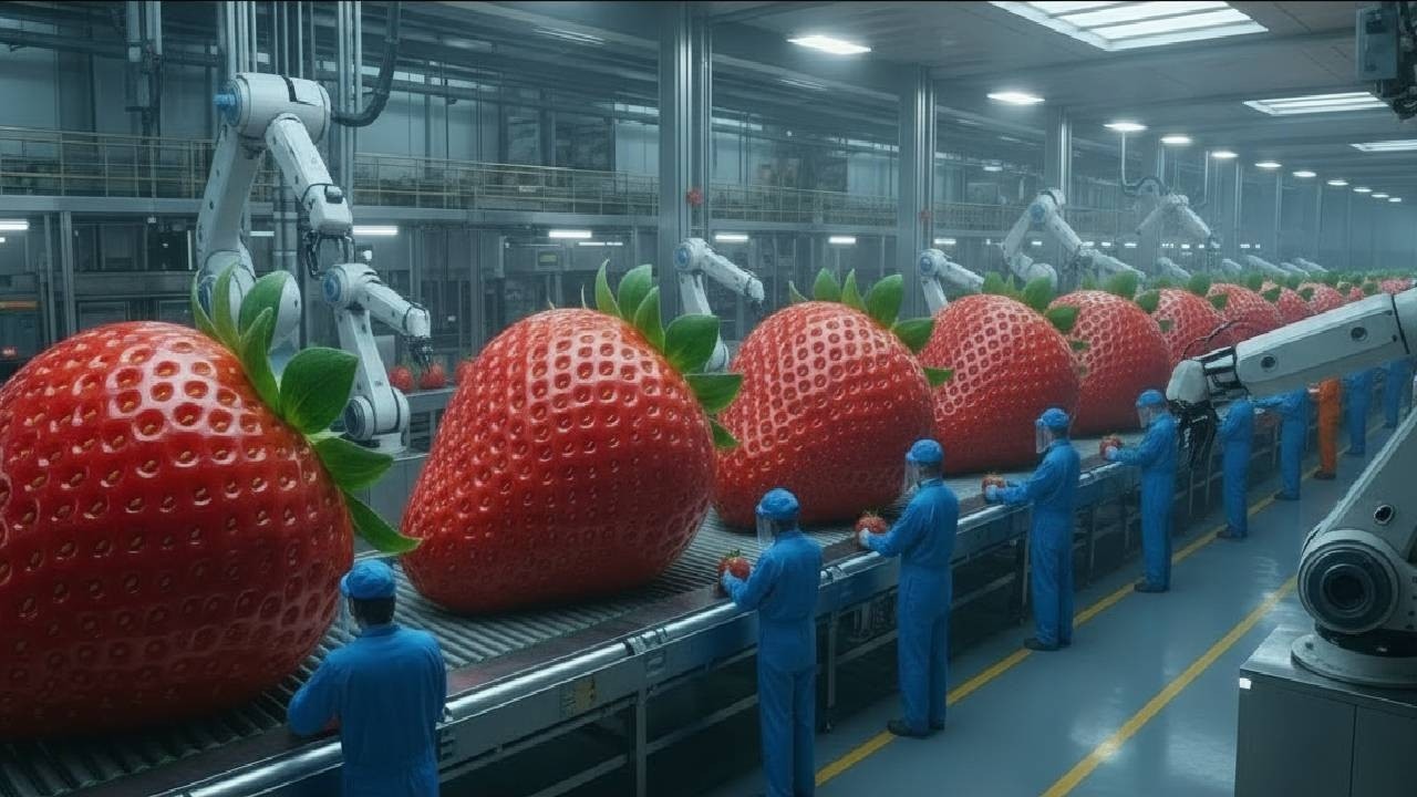 Cómo una Fábrica Moderna de Fresas Convierte la Cosecha en Postres Perfectos (Proceso Completo)