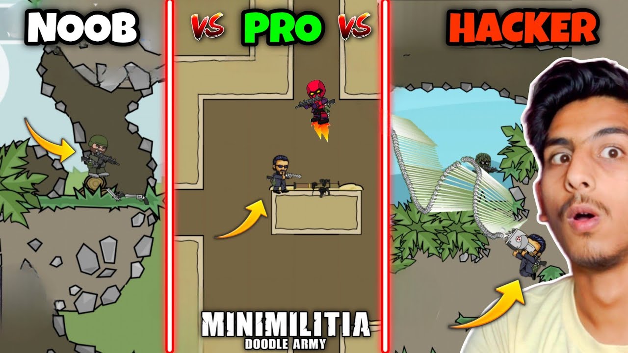 Mini Militia NOOB vs PRO vs HACKER Gameplay