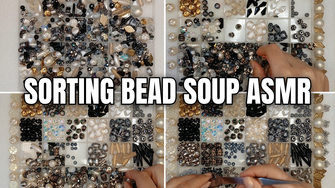 Sorting Bead Soup | Black, Pearl, Gold & Silver Mix | Relaxing ASMR