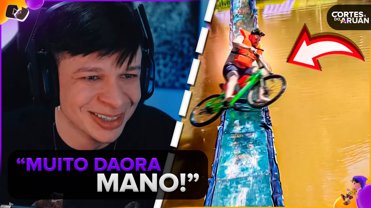 ARUAN REAGE: DESAFIO ATRAVESSAR A PONTE SUSPENSA DE BICICLETA (RENATO GARCIA) - Cortes do Aruan