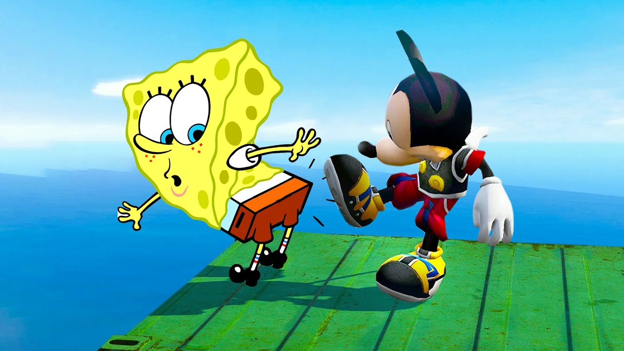 GTA 5 Gameplay Ragdolls Mickey mouse VS SpongeBob ep.25 ( GTA 5 Euphoria Physics Funny Moments )