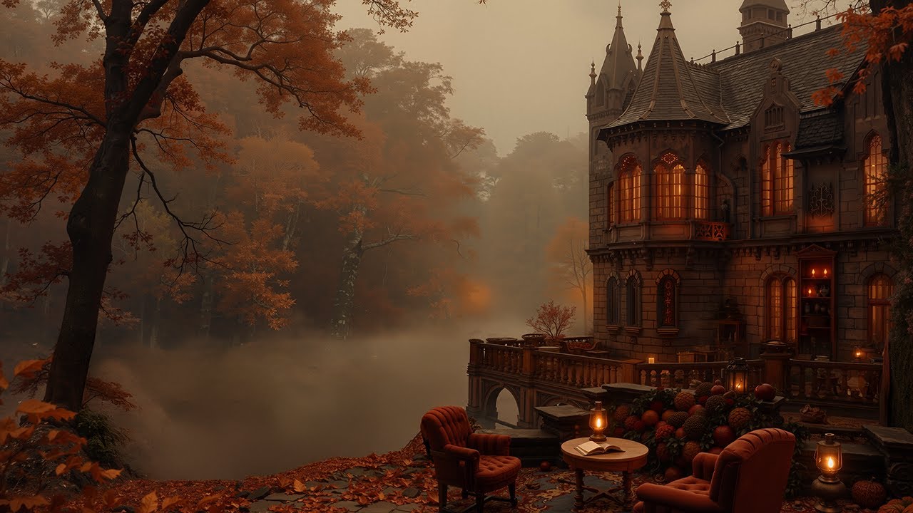 Misty Autumn Night at Victorian Manor in the Forest | Dark Study Academia Music | Calm & Focus