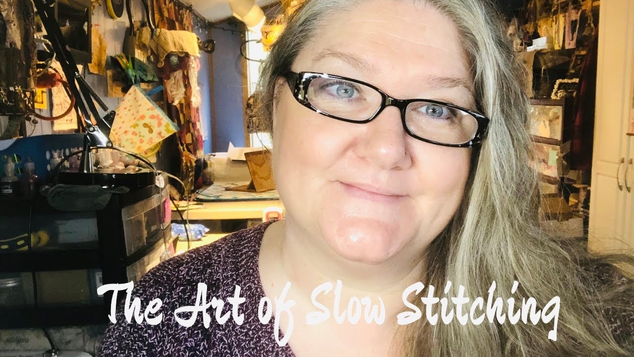 Painting~stamping & slow stitching all on fabric\ slow stitch journal project #art #howto #stitching
