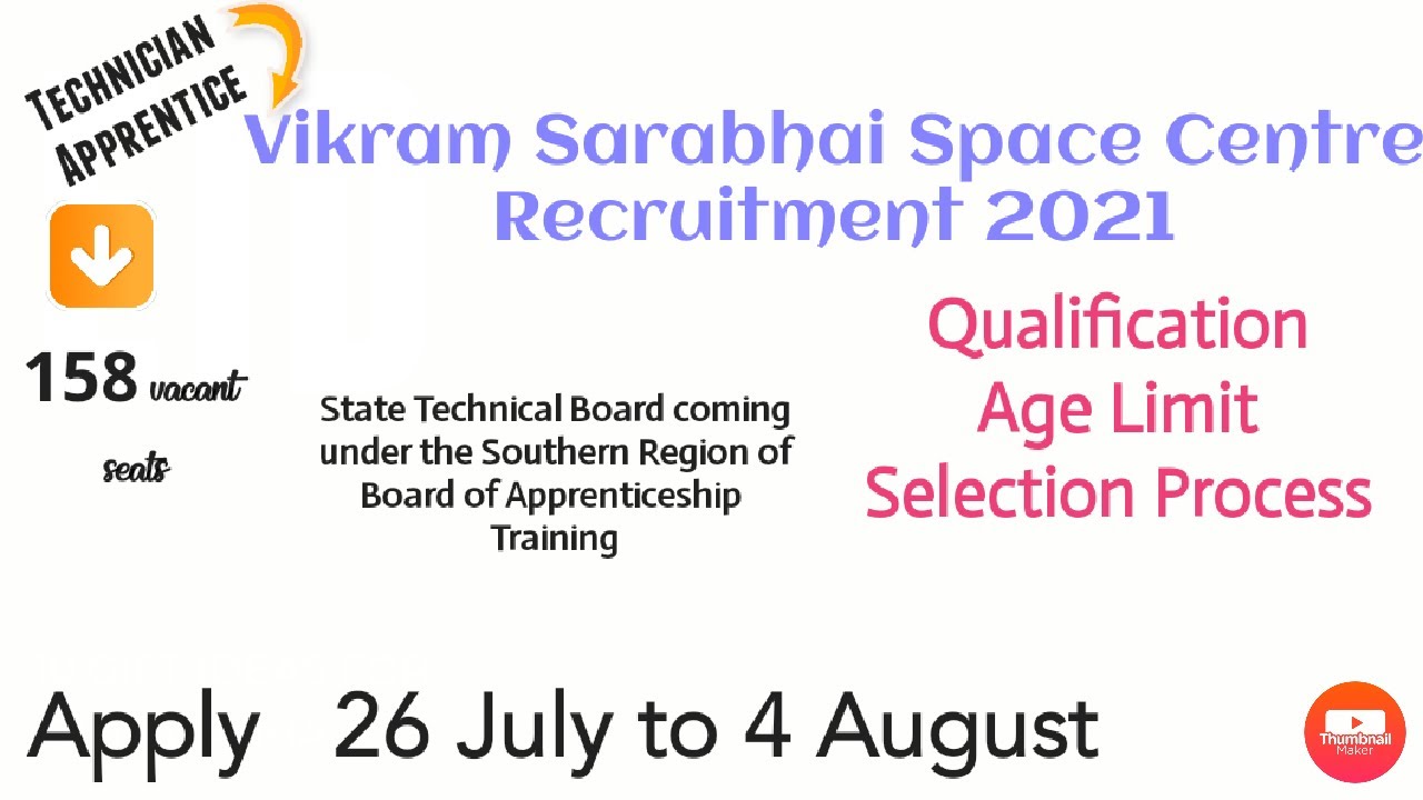 Vikram Sarabhai Space Centre  Recruitment 2021 | VSSC Technician bharti Notification 2021