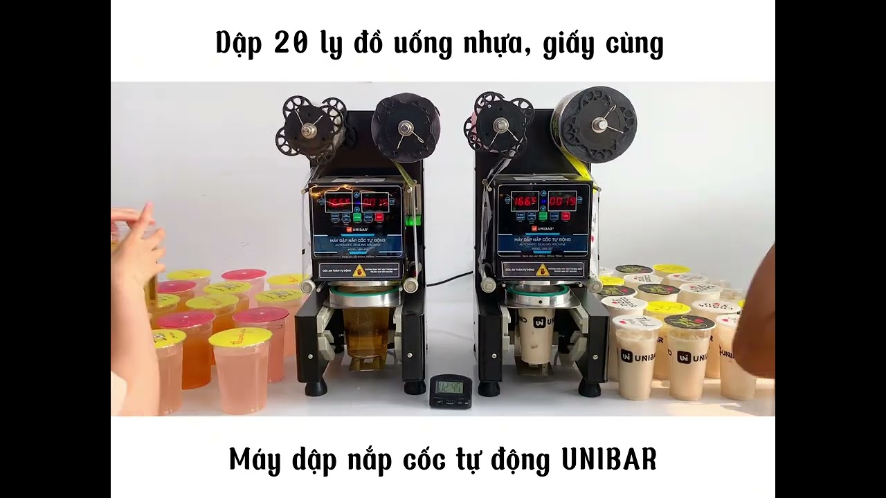 Dập li&ecirc;n tục 20 cốc nhựa, giấy với M&aacute;y dập nắp cốc tự động Unibar UBS-357 v&agrave; UBS-810 #maydapnapcoc