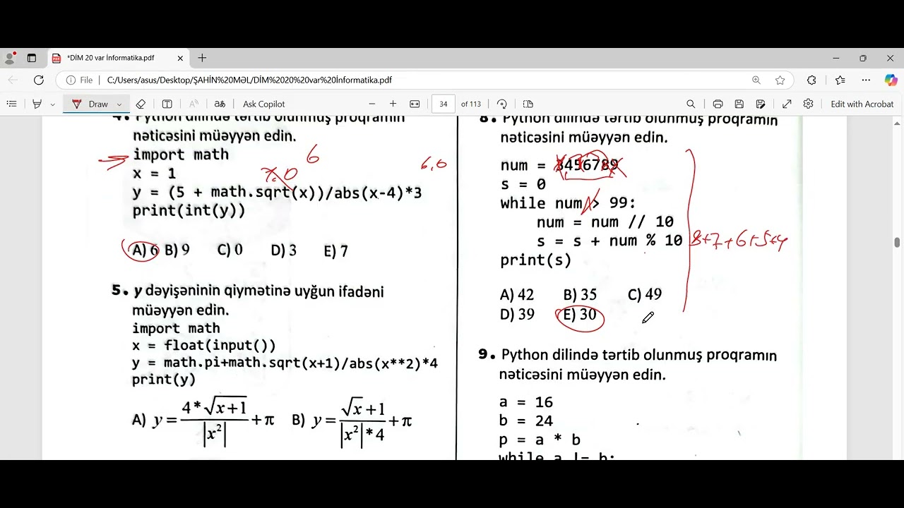 İnformatika 20 sınaq (sınaq 7 tam fərqli izah)