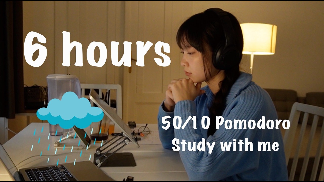 海外医学生と6時間ポモドーロ勉強耐久｜50/10タイマー・雨音【Study With Me】