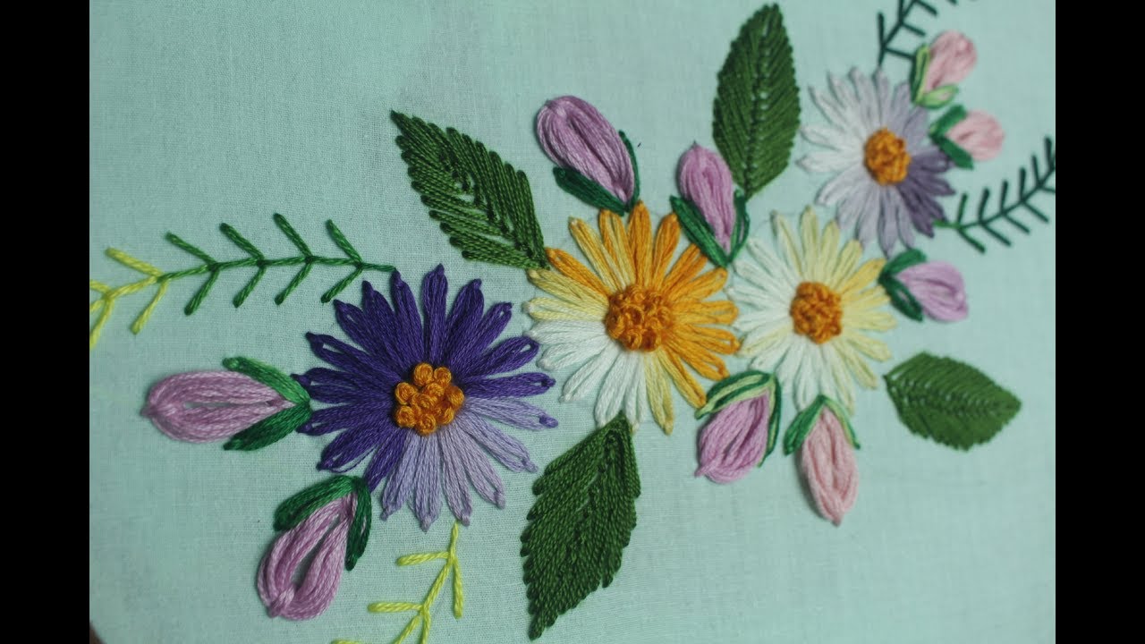 Lazy daisy stitch for beautiful flower design making | Hand embroidery designs