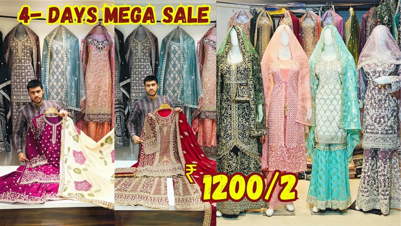 4- Days Mega Sale ₹ 1200/2 Pakistani Suits Sarees Bridal Gharara Long Koti Sharara Plazzo Lehengas