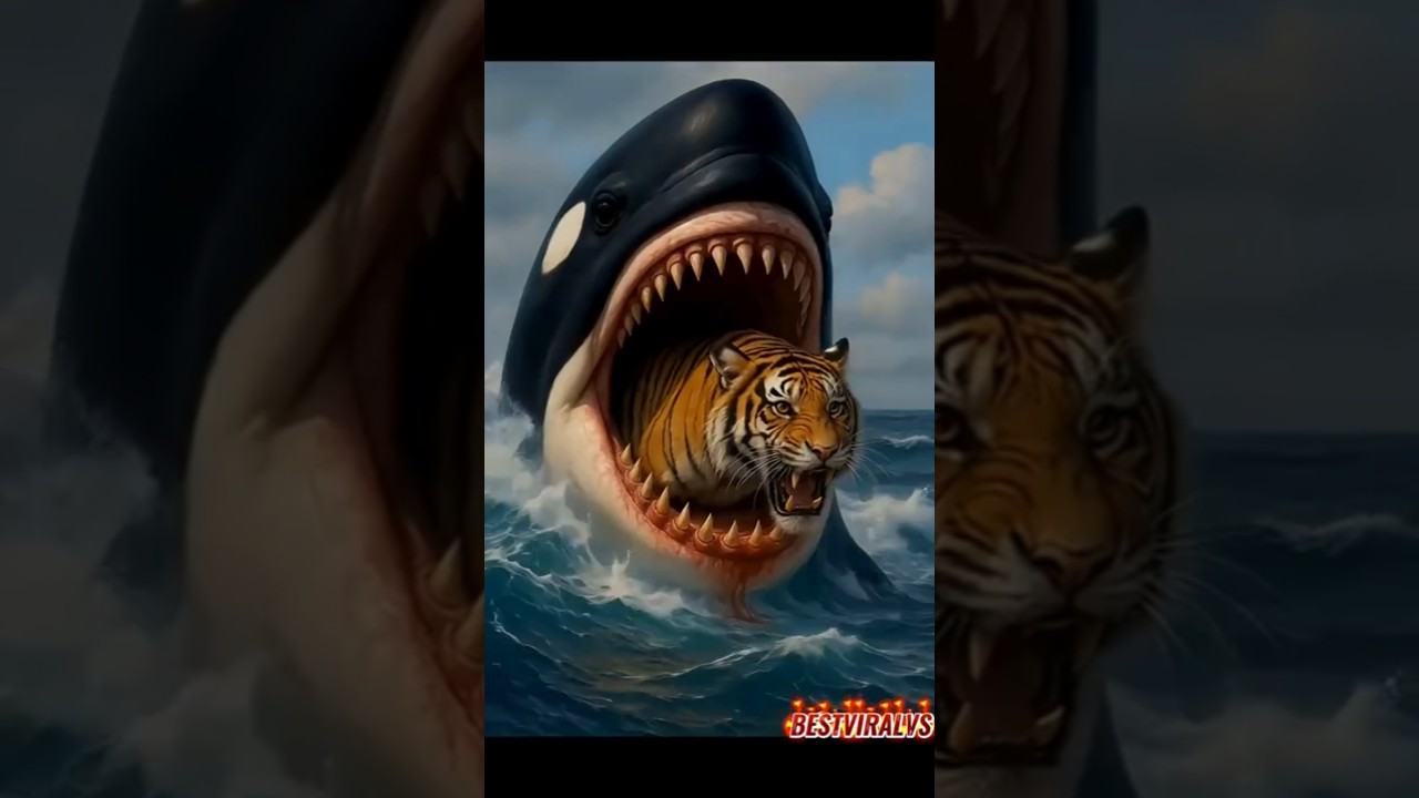 Orca vs Land animals, Godzilla, T-Rex, Polar bear, Tiger Lion, Gorilla, Hippo #orca #seacreatures