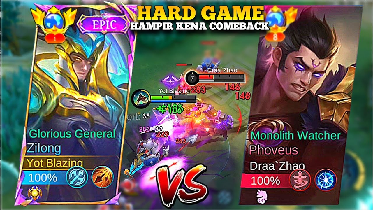 HARD GAME HAMPIR KENA COMEBACK!! ZILONG RACING VS PHOVEUS SI MANUSIA UNGU!! MLBB