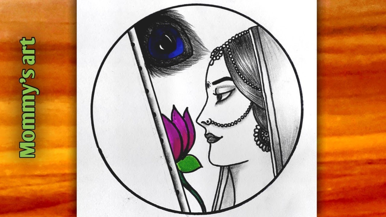 Radha Krishna drawing | Radha drawing with Krishna flute | easy drawing tutorial for beginners