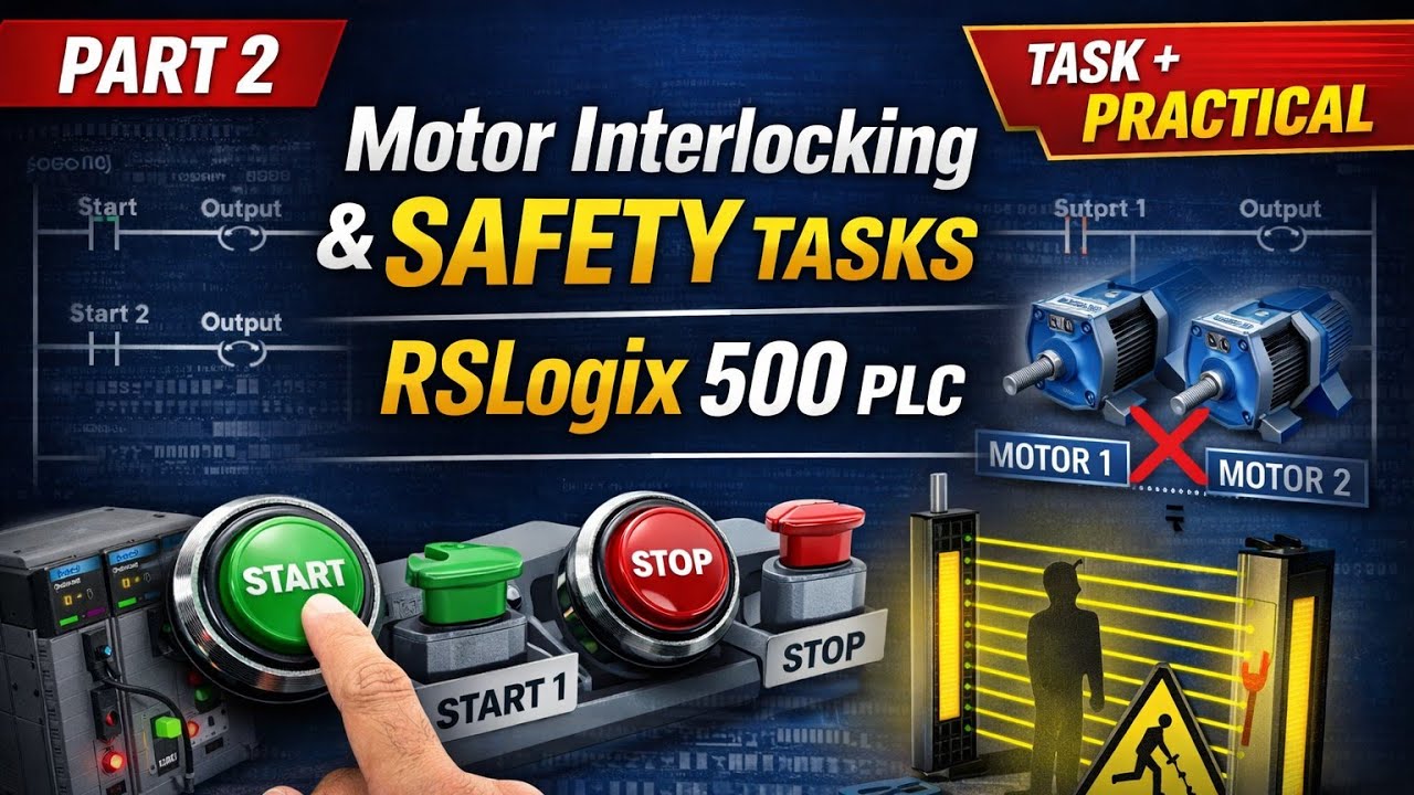 Motor Interlocking & Safety Tasks in RSLogix 500 | Allen-Bradley PLC Practical | Part 2