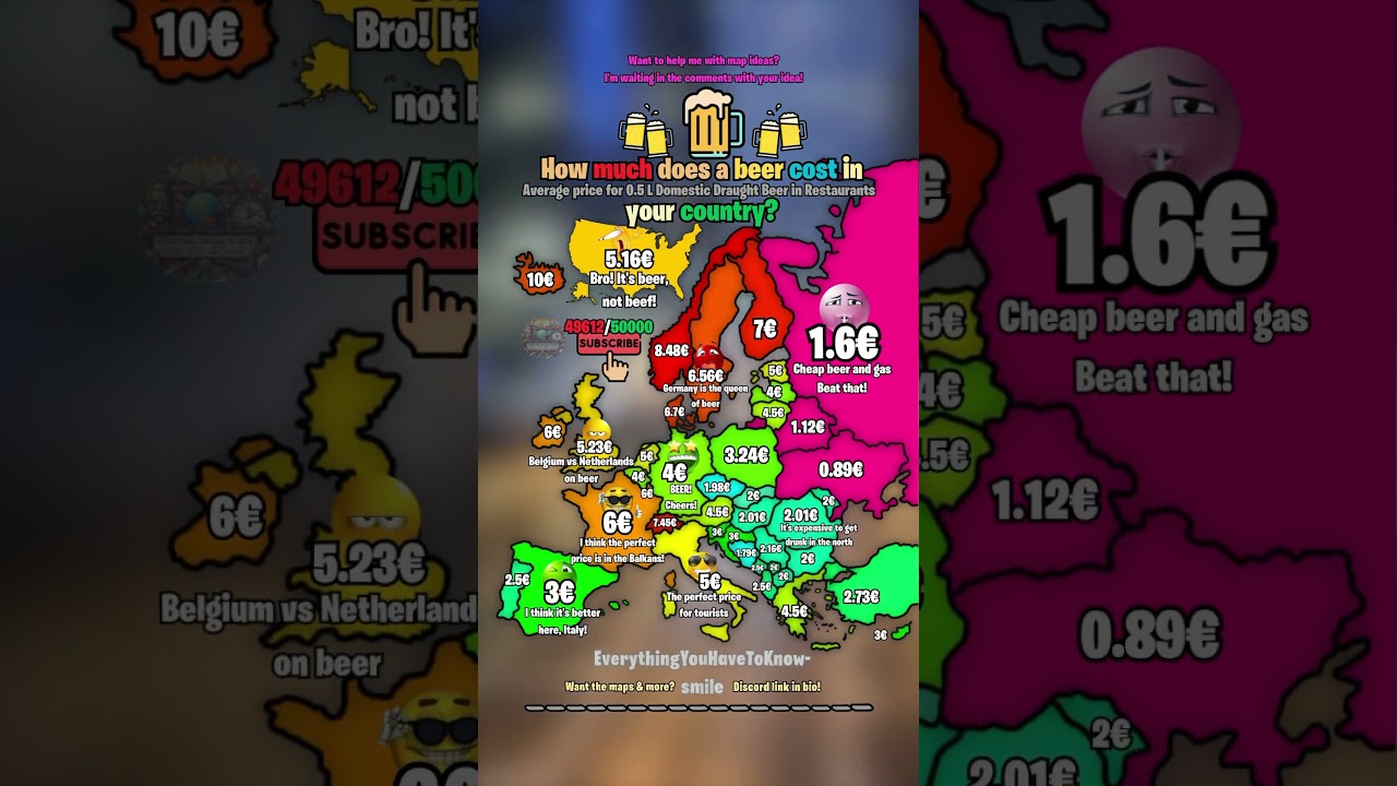 How much does a beer cost in your country? 🍺🍻 #shorts #map #europe #geography