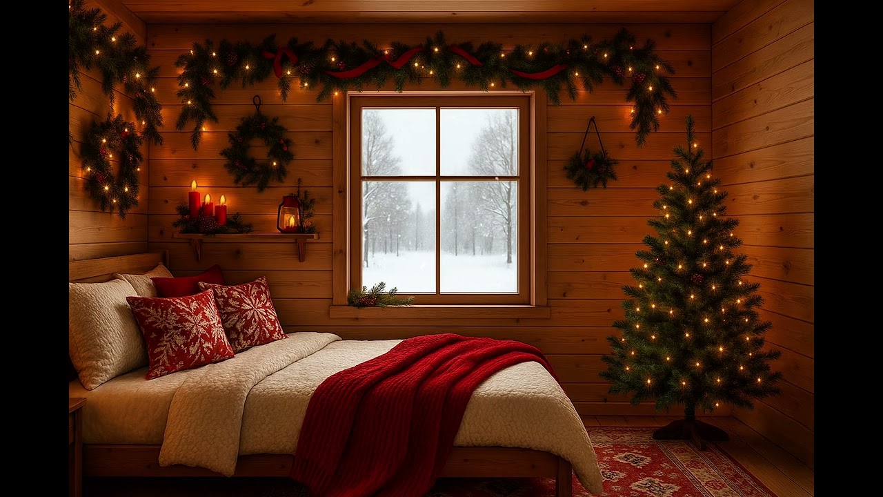 Cozy Christmas Bedroom Ambience 🎄🔥 Fireplace, Candles & Soft Holiday Sounds (1 Hour)