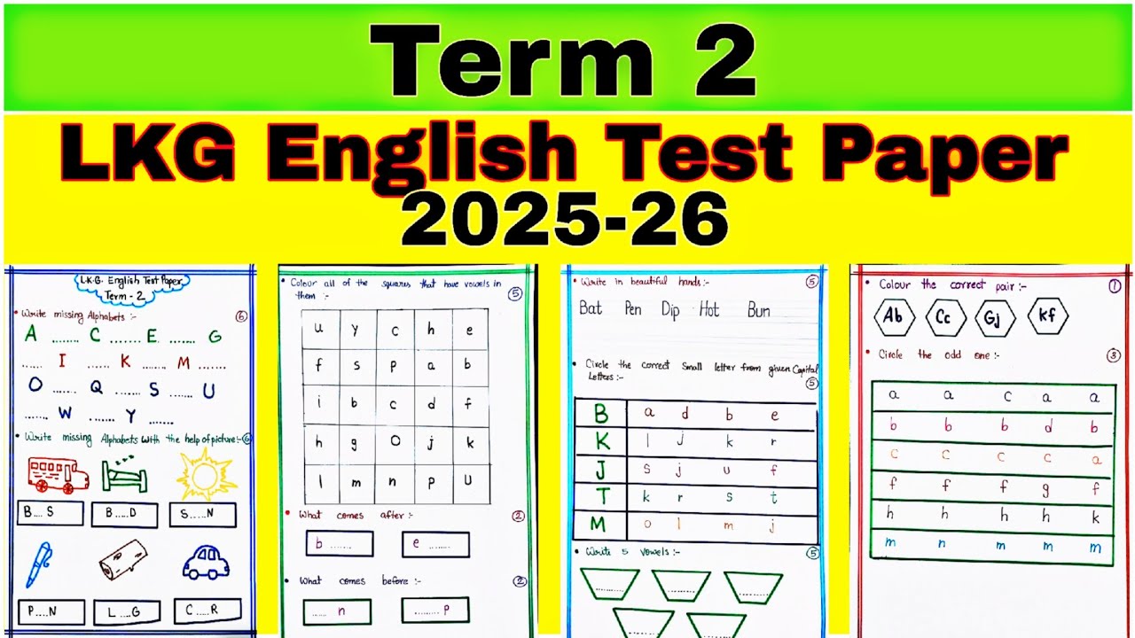 LKG Unit 2 English Test Paper 2025-2026 | English Sample Paper for LKG