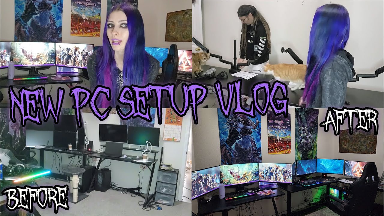 Vlog: Gamer Couple Transforms PC Gaming Room | 3 Monitor Mount Setups and Cat Mom Life