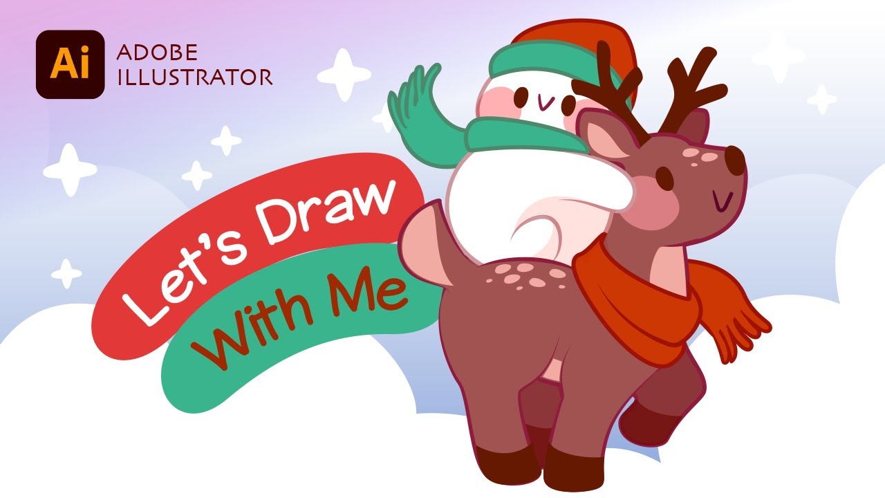 Drawing Christmas Snowman and Reindeer  | Vector Art in Adobe Illustrator