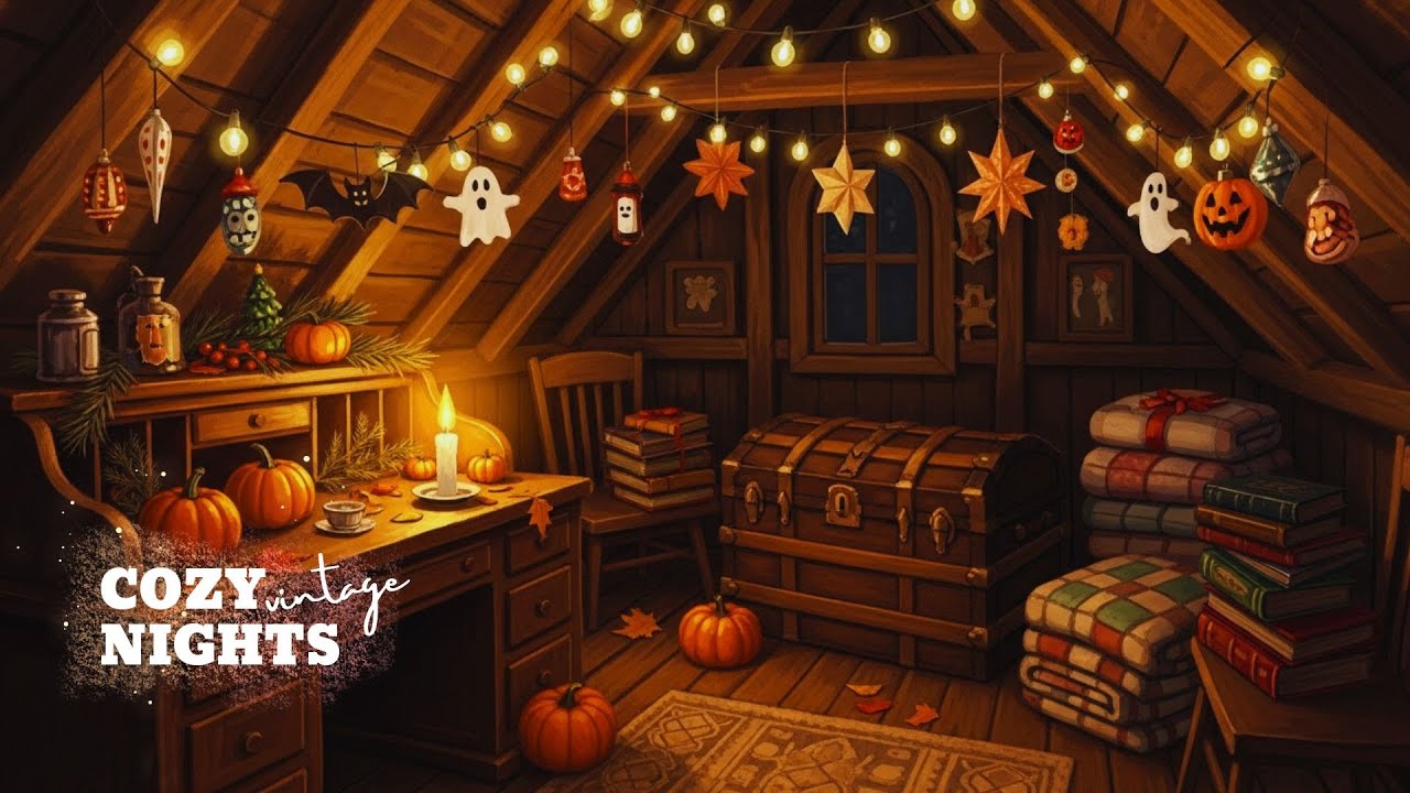 cozy christmas cabin loft 🎄 | candlelight, rain outside & 1940s vintage oldies