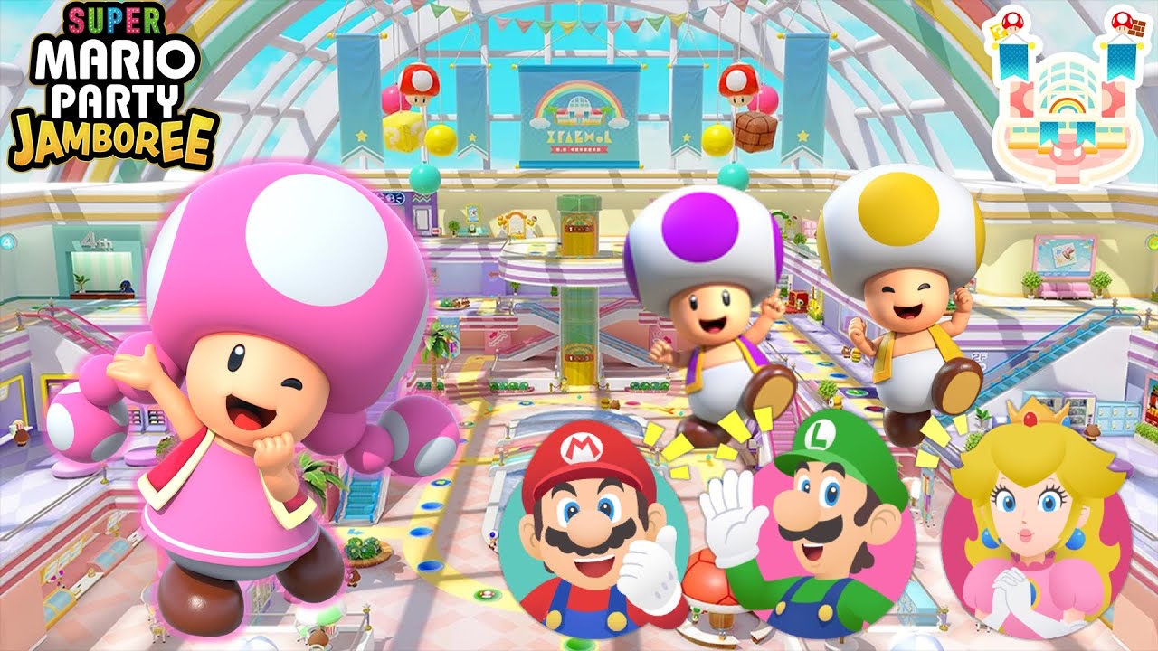 Super Mario Party Jamboree - Toadette vs Mario vs Luigi vs Peach - Rainbow Galleria