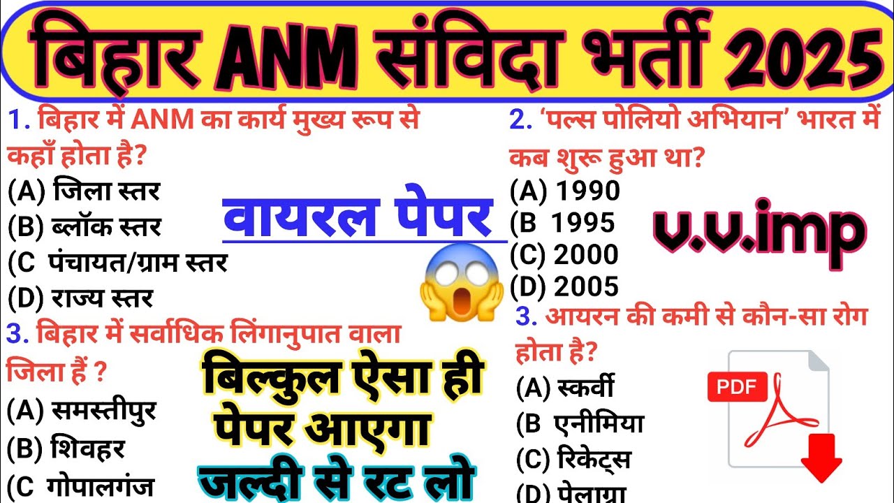 Bihar ANM Recruitment 2025/Previous Year Paper/Bihar ANM Nursing Vacancy 2025/bihar anm Classes 2025