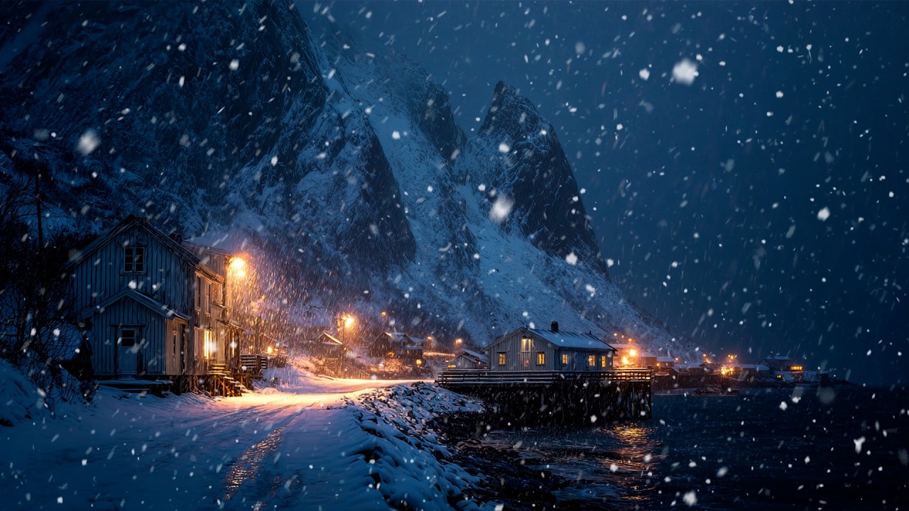 3 Hours of Nordic Winter Ambience ❄️ Heavy Snowfall Sounds in a Cozy Village for Sleep & Study